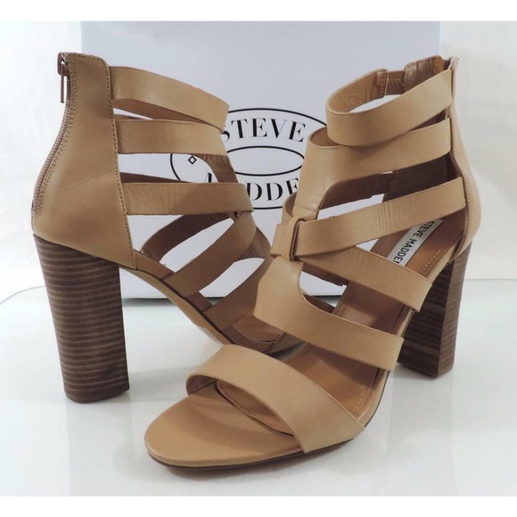 Steve Madden Cruizz Strappy High Heels Sandals Back Zip Leather Natural Size 10 - Picture 2 of 9